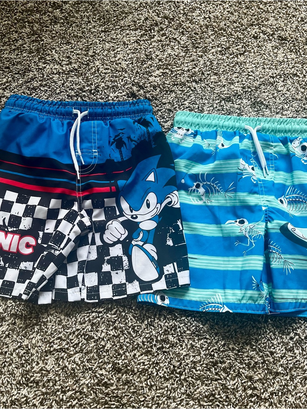 2 Boys Swim Trunks Sonic/Fish Skeleton